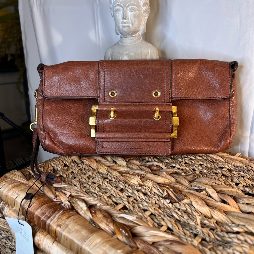 Givenchy. Cognac brown wristlet or clutch-